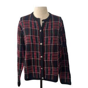 Pendleton 100% Wool Red Navy Tartan Cardigan Size M Petite Vintage 90s